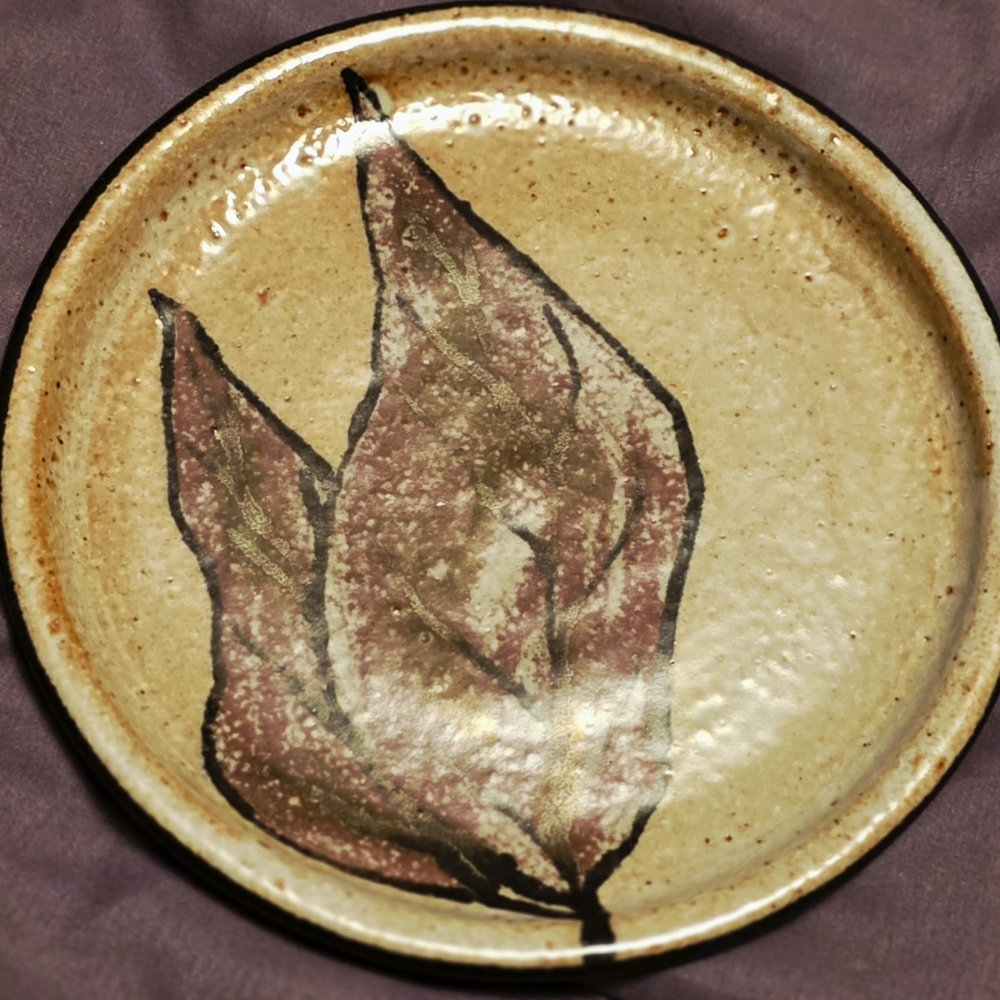 Artist Signed Dewitt Smith Ceramic Stoneware Plate with Leaf Design